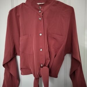 Japanese Vintage Women's Button-Up Blouse Unique Design With Front Tie